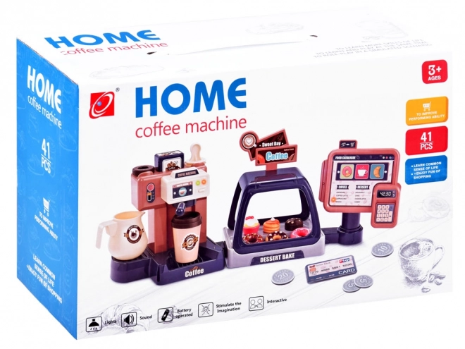 Koffiehuis met koffiemachine, kassa en vitrine