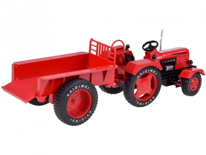 Rode metalen tractor met rubberen wielen 1:18