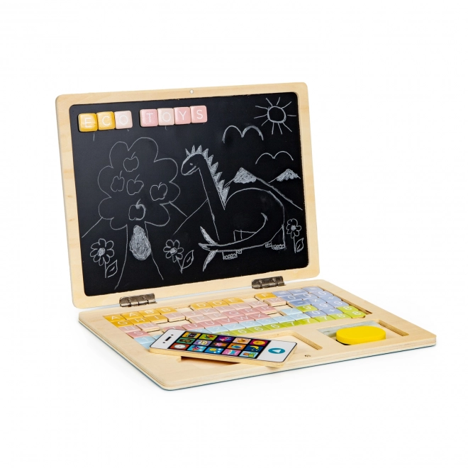 ECOTOYS Houten laptop met magnetisch scherm - blauw