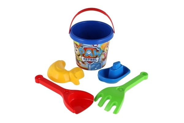 Zandset 5 stuks plastic Paw Patrol/blauwe Paw Patrol in net 12x22x12cm 12m+ Wader