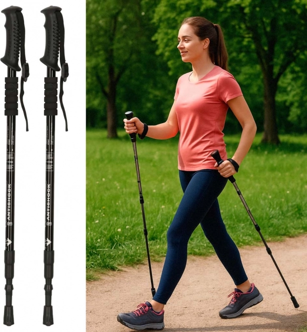 Opvouwbare trekkingstokken Nordic Walking, zwart, 2 stuks
