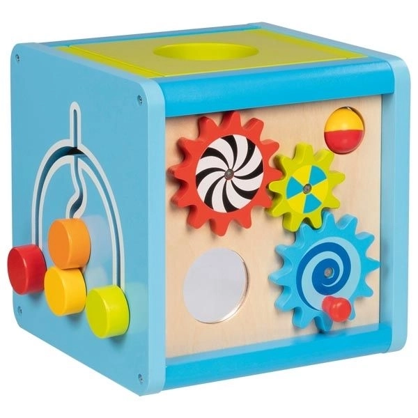 Houten motorische kubus voor kinderen 5v1