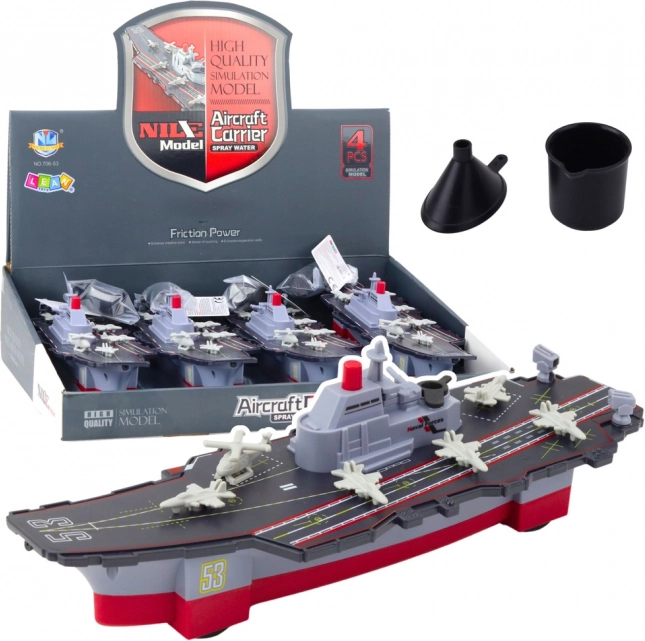 Militair schip met aandrijving en water effecten