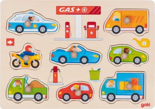 Goki Holz-Steckpuzzle Tankstelle
