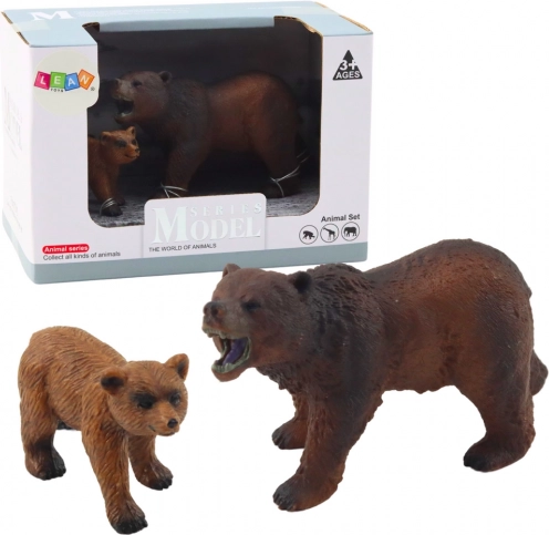 Set aus zwei Figuren eines Braunbären mit Jungtier