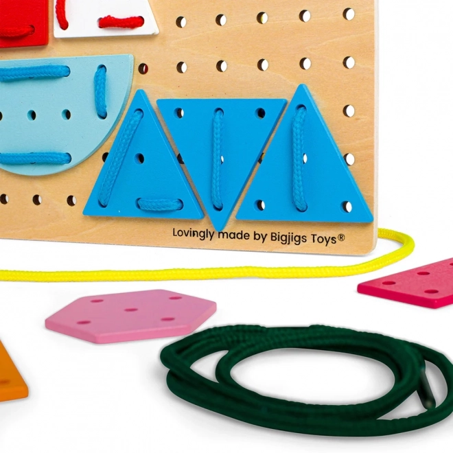 Bigjigs Toys Wooden Lacing Game Geometric Shapes