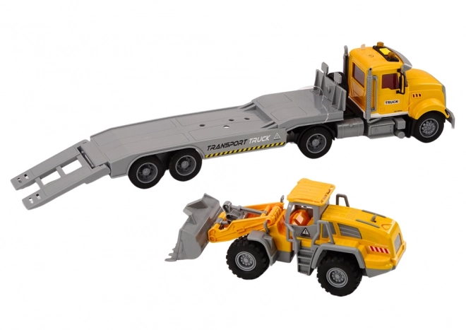 Camion jaune avec excavatrice, lumières et sons