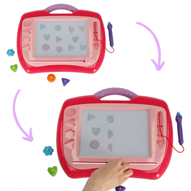 Magnetische Zeichentafel für Kinder mit Stempeln rosa XL