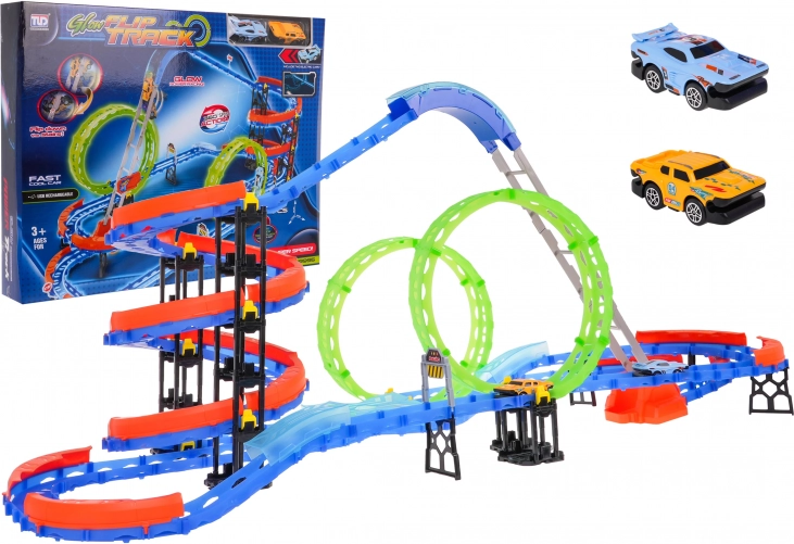 Racebaan met fluorescerende lussen 116 delen + 2 auto’s