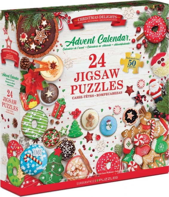 Adventskalender met Puzzel Eurographics 24 x 50 Stuks – Kerstelijke lekkernijen