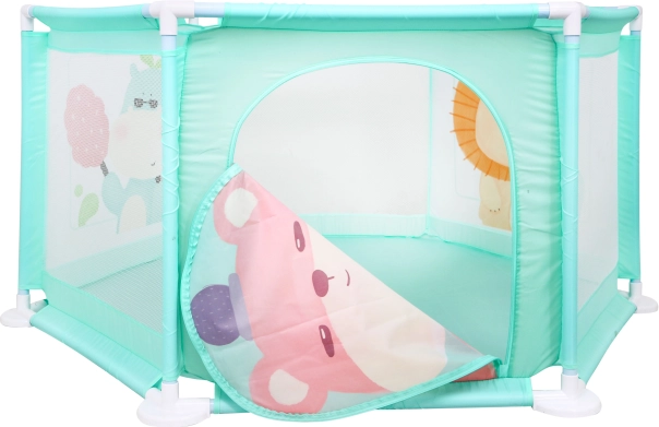 Parc pour enfants 6 m+ avec filet et fermeture éclair, turquoise, hexagonal pour la maison et le jardin