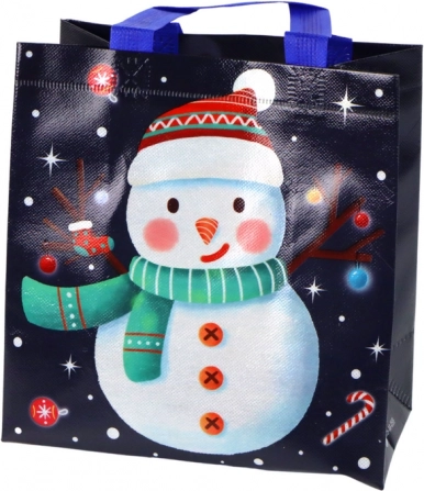 Textielen cadeautas met sneeuwpop, donker, 23 × 21,5 × 11 cm