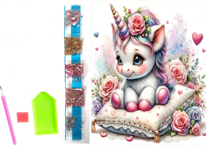 NORIMPEX Diamantschilderen op doek Bloemen Eenhoorn 23x30cm