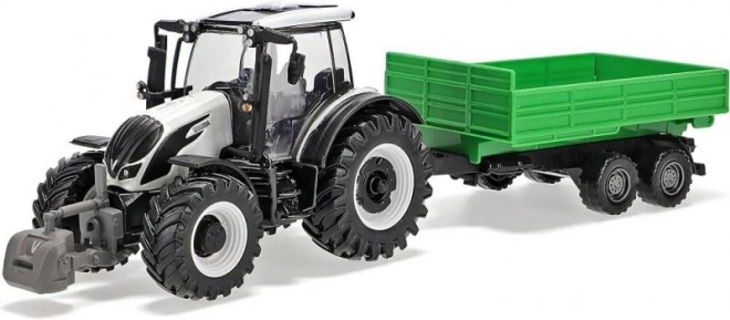 Bburago Farm 10cm Tractor met Aanhanger - Valtra N174 - Kiepaanhangwagen