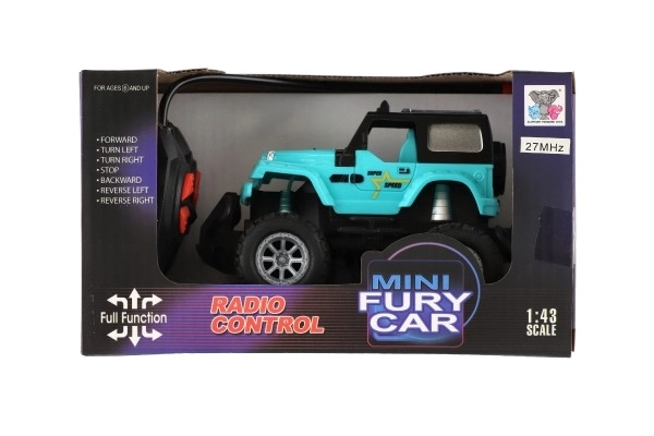 RC off-road car 14cm plastic 27MHz battery operated with light in box 20x11x10cm – Turquoise