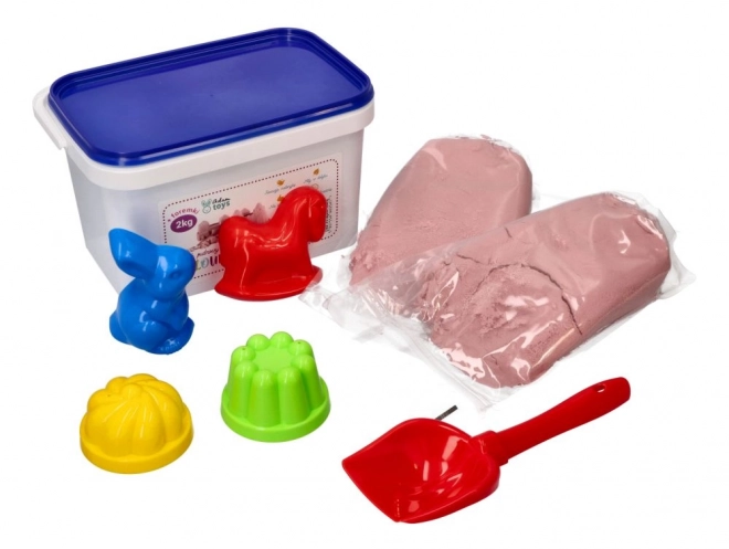 ADAM TOYS Kinetisch roze zand 2 kg + vormpjes en schep