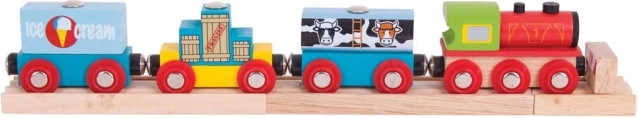 Bigjigs Rail vrachttrain met goederen en 3 rails