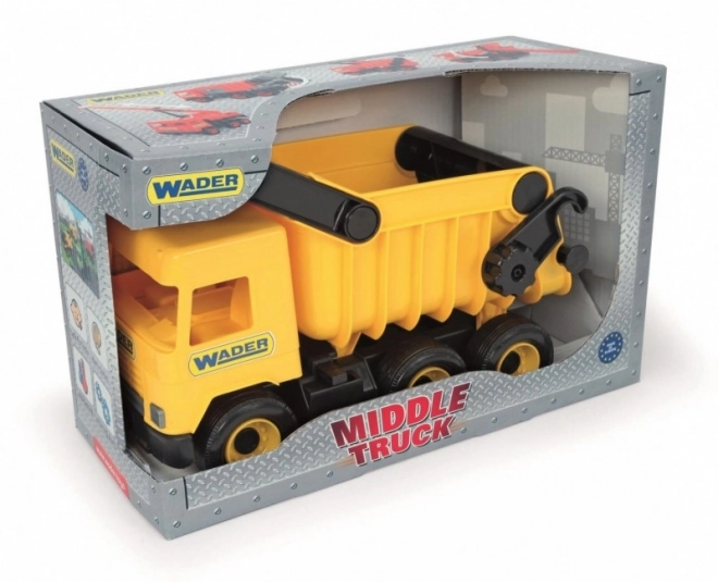 Gele kiepwagen Middle Truck 38 cm in doos