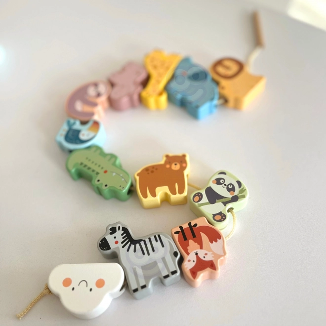 Woopie Green Wooden Zoo Lacing Blocks Montessori Set