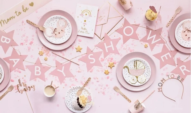 Banner voor babyshower sterren licht 290cm x 16,5cm – Lichtroze