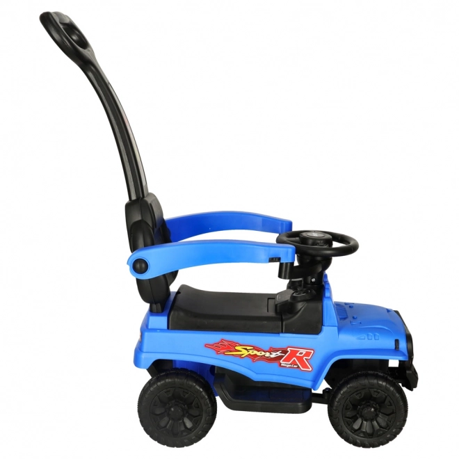 Off-road loopauto met duwstang, lichten en geluid blauw