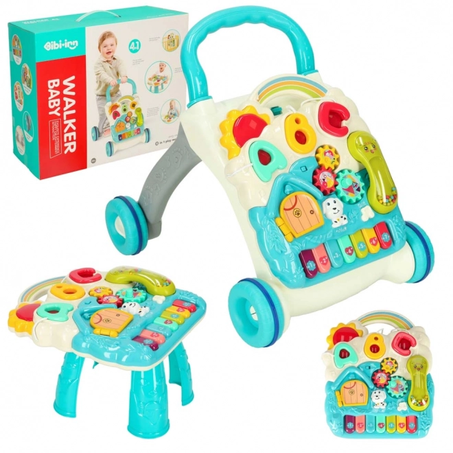 Kinder loopstoel/multifunctionele tafel 4-in-1 blauw