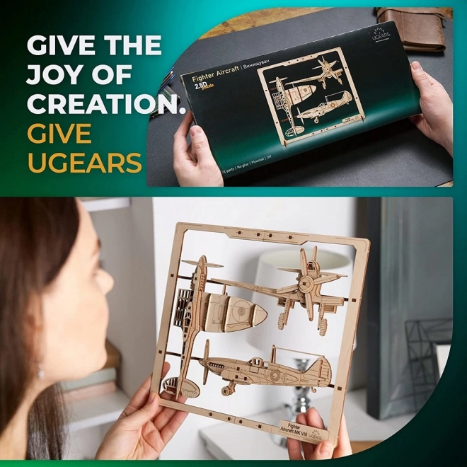 Ugears hölzernes mechanisches Puzzle Jagdflugzeug