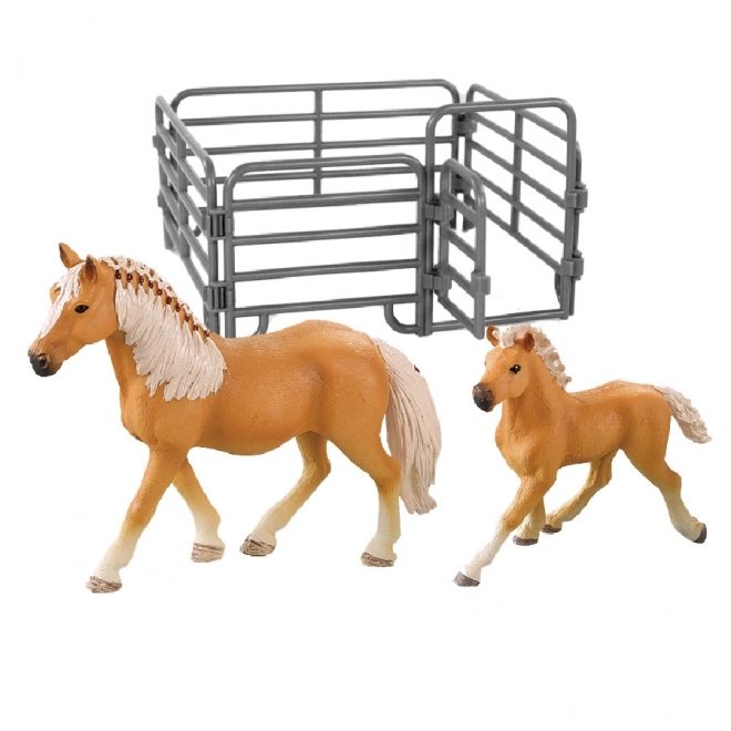 Set van twee paarden met omheining