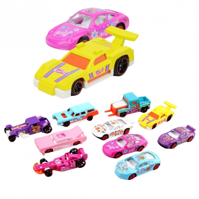 Set van metalen autootjes voor meisjes roze 10 stuks