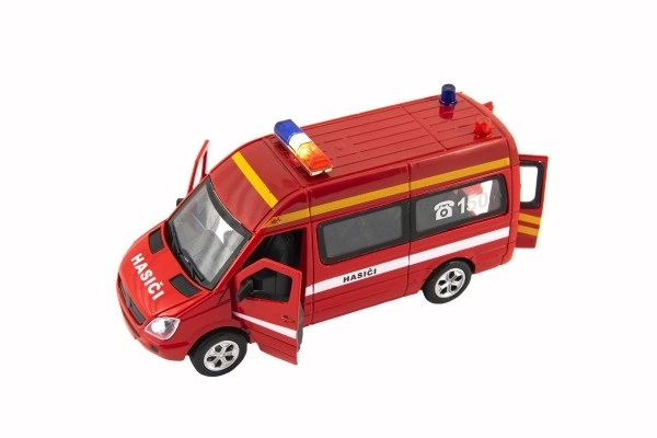 Fire truck metal/plastic 15 cm with light and sound, pull-back