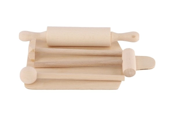 Keukengerei snijplank, deegroller, hamer hout 20cm in zak