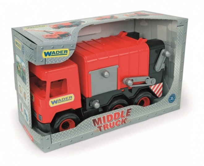 Rode vuilniswagen Middle Truck in een doos