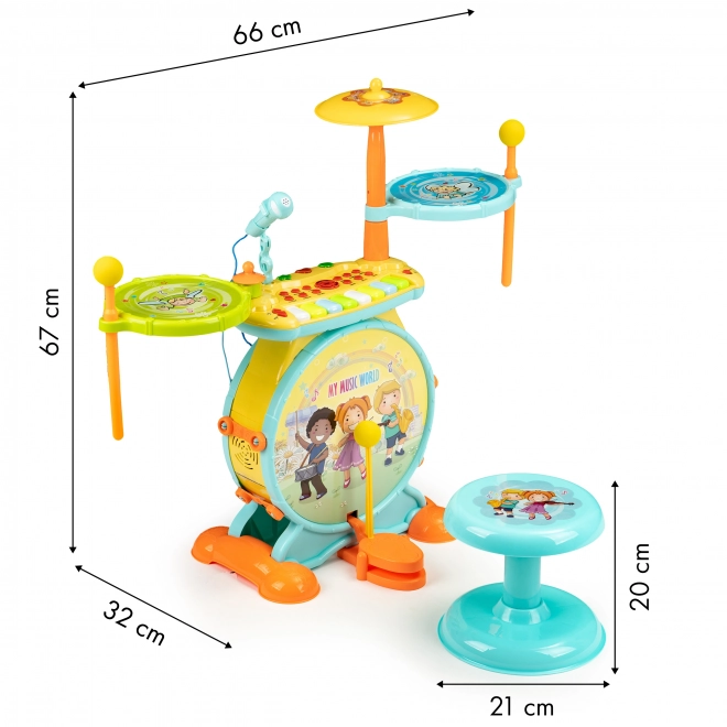 Kinder drums en toetsenbord 2-in-1 met microfoon en LED