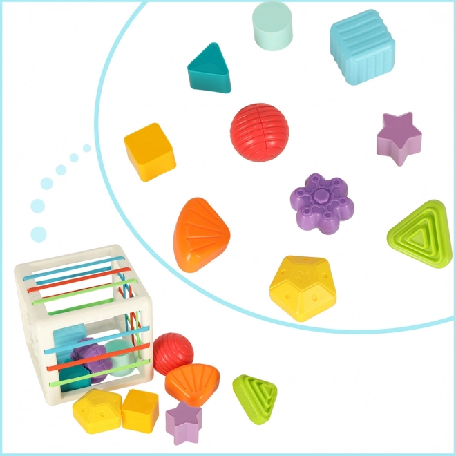 Flexibele sensorische kubus met vierkante puzzelblokken en vormensorteerder