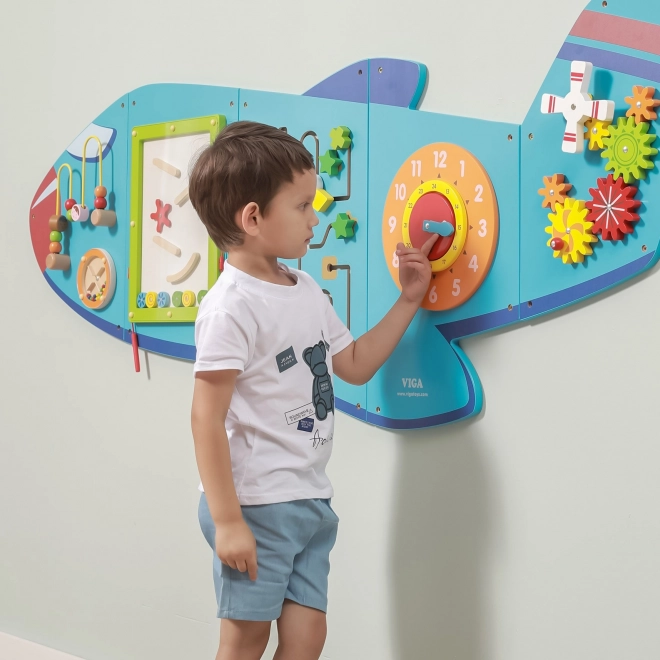VIGA Montessori Wooden Wall Sensory Board Airplane