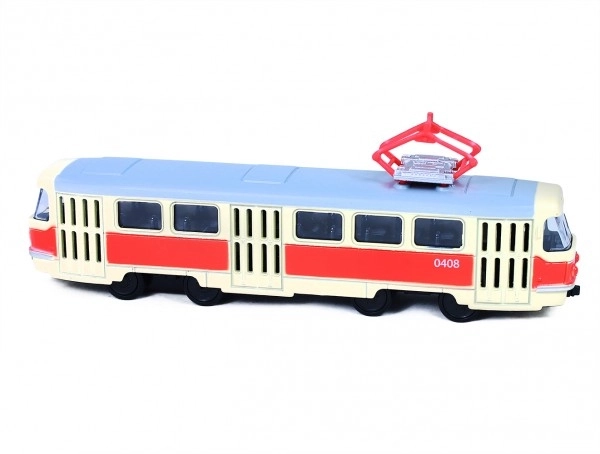 Tram Tatra T3 Tsjechisch metalen 16cm retro met terugloop in doosje 20x8x6cm CZ ontwerp