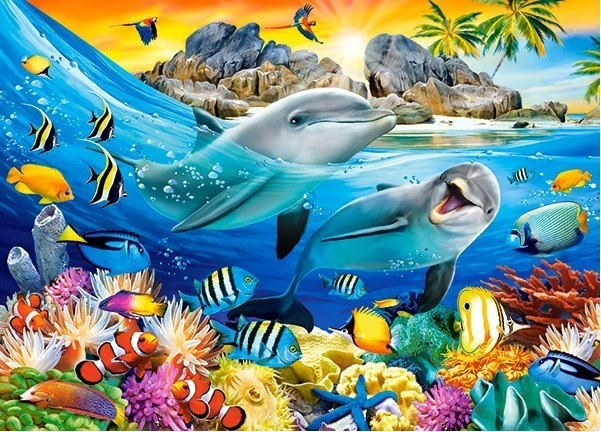 Puzzle 180 pièces dauphins sous les tropiques