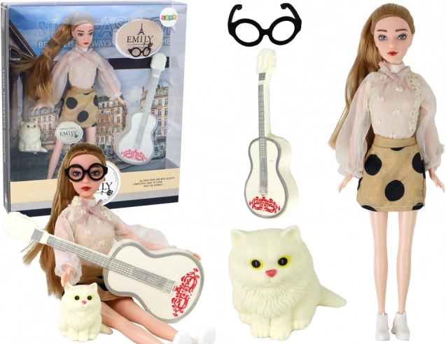 Emily Doll with Guitar, Glasses and Kitten
