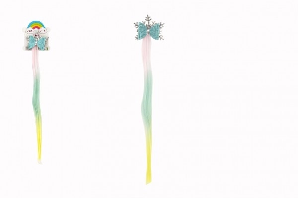Haarclip sneeuwvlok met strik en regenbooghaarstukje metaal/plastic 7x38cm in zakje
