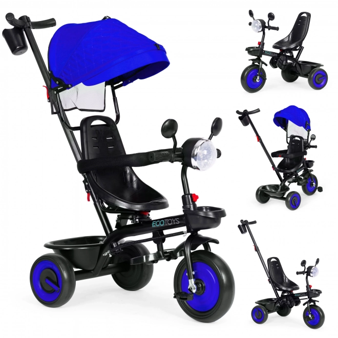 3-in-1 kinderdriewieler met draaibare zitting, kap, blauw, ECOTOYS