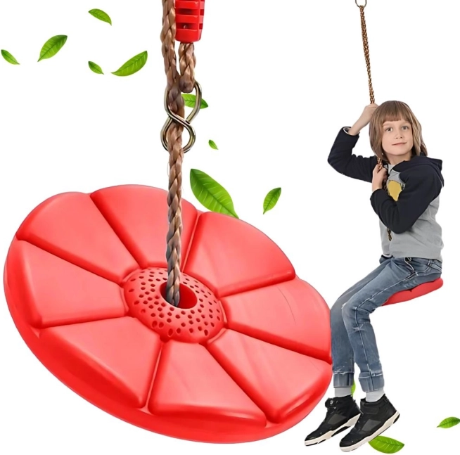 Garden swing for children floral seat with rope – Red