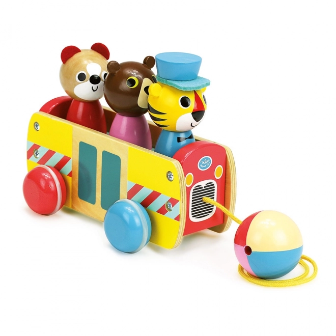 Ziehtierbus aus buntem Holz