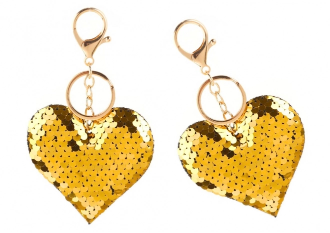 Schlüsselanhänger Herz mit zweifarbigen Pailletten in Silber und Gold