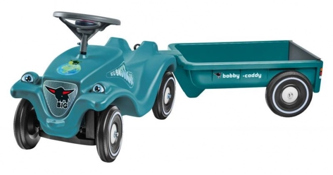 Auto duwwagen met aanhangwagen in turquoise kleur