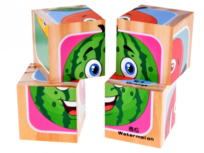Houten blokken fruitpuzzel