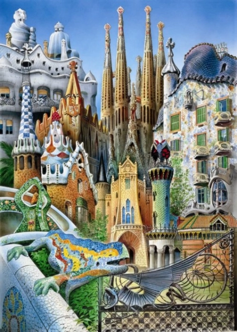 Educa miniatuurpuzzel collage van het werk van Antoni Gaudí