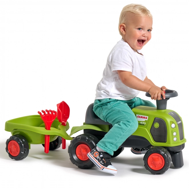 Tracteur enfant Falk Claas 470 Arion vert avec remorque et ensemble pour le sable