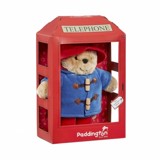 Rainbow pluchen teddybeer Paddington in telefooncel