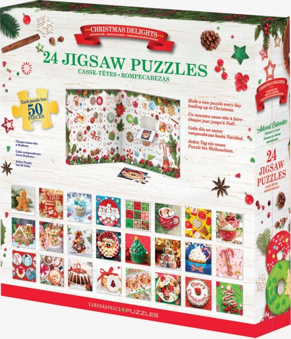 Adventskalender met Puzzel Eurographics 24 x 50 Stuks – Kerstelijke lekkernijen
