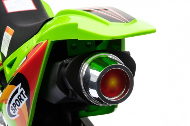 Kinder Elektro-Cross-Motorrad mit Akku – grün, mit Stützrädern und LED-Lichtern